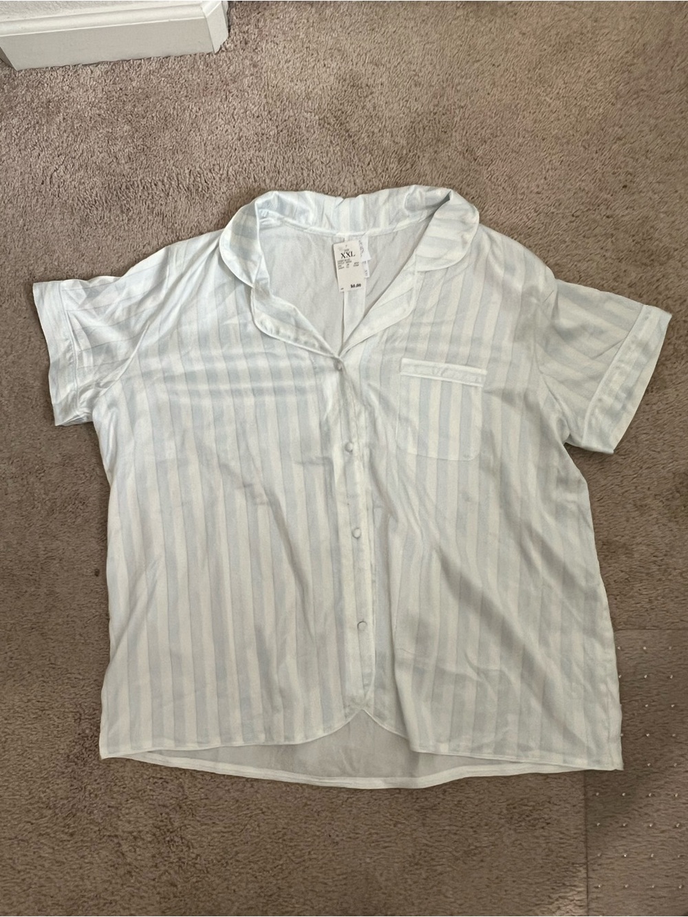 Light Blue & White Striped Short Sleeve Satin Sleep Set